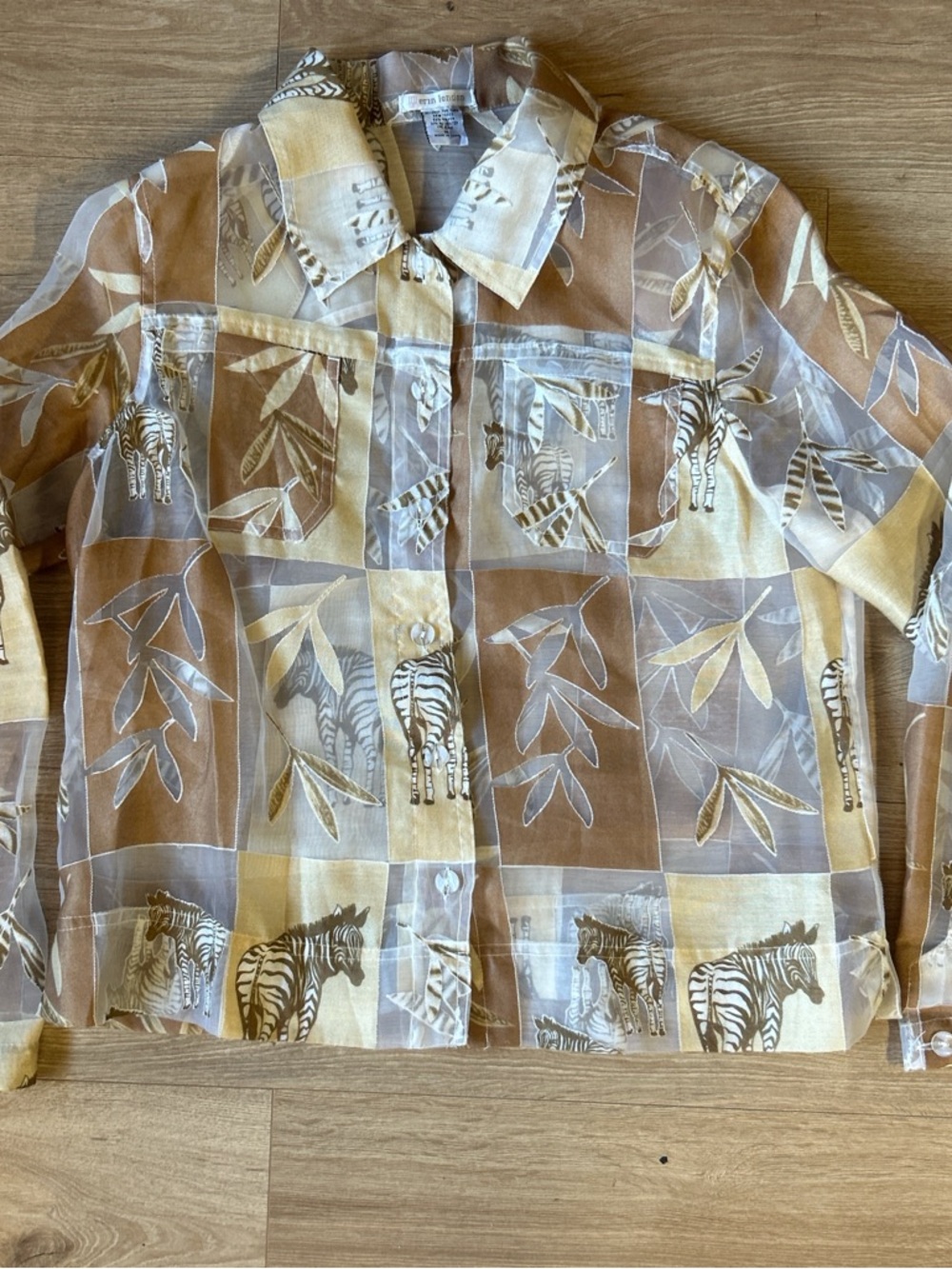 Erin London Sheer Zebra Print Button-Up Shirt - Beige/Brown‎